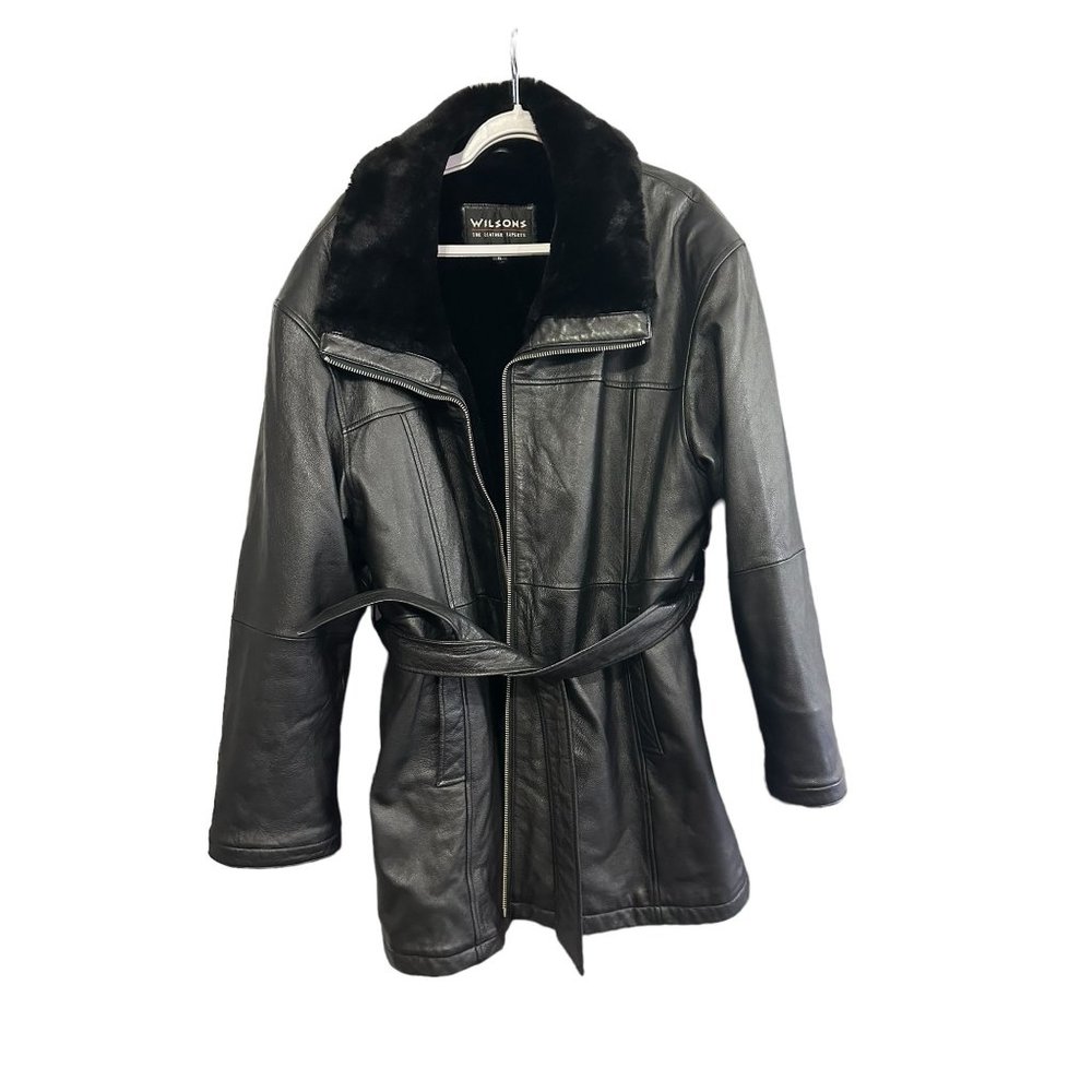 Wilsons Leather Black Belted Jacket